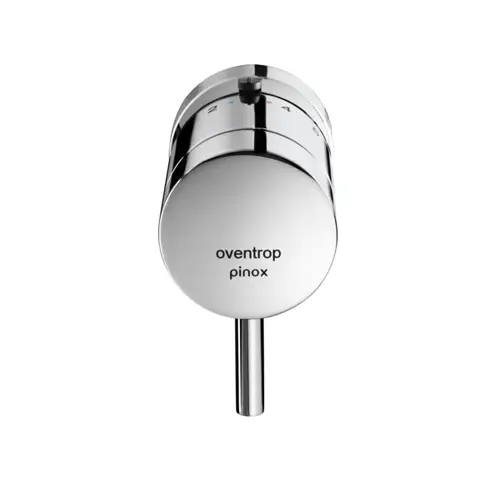 Thermostat von Oventrop mit verchromter Oberfläche und skalierten Einstellungsmöglichkeiten zur Temperaturregelung.